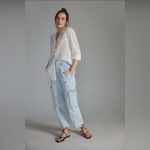 Anthropologie Handkerchief Buttondown Eyelet Embroidered Shirt Ivory Tunic Top S